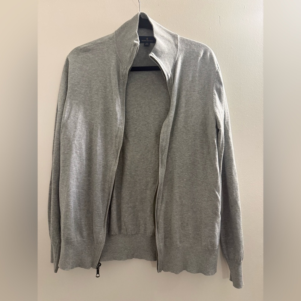 Men’s Brooks Brothers Gray Full Zip Cotton Sweater Medium M